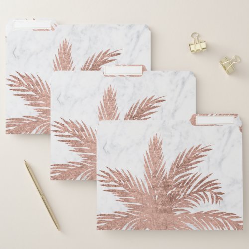 Tropical beach rose gold palm trees white marble file folder