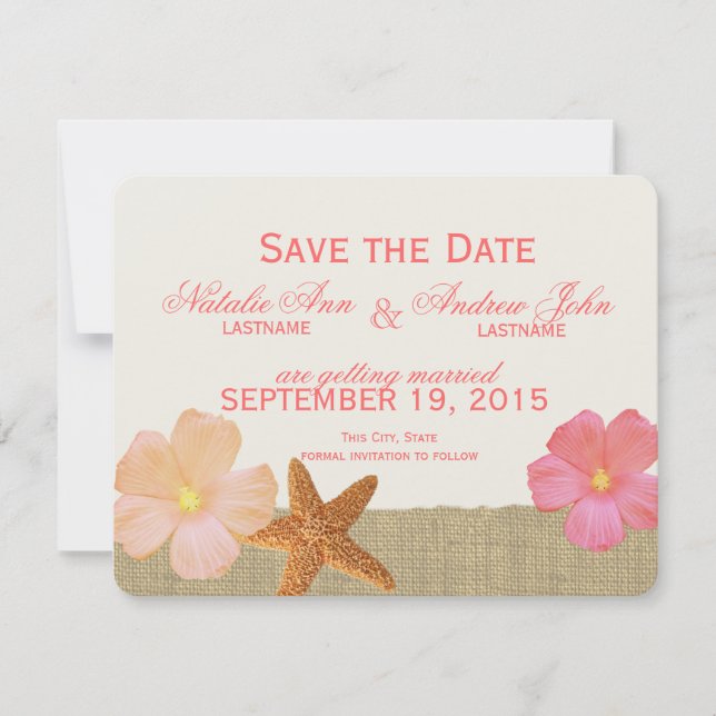 Tropical Beach Rustic Save the Date (Front)