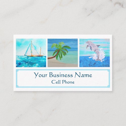 Tropical Beach Sailboat Palm Tree Dolphin Ocean Business Card