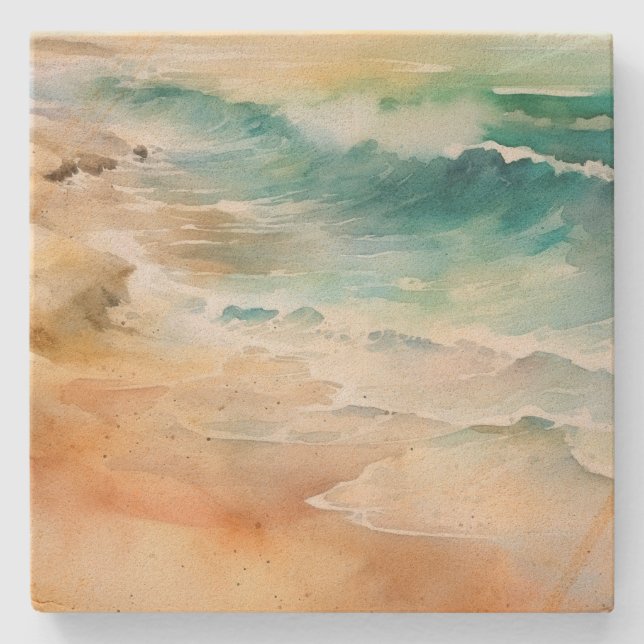 Tropical Beach Sand and Sea Stone Coaster (Front)