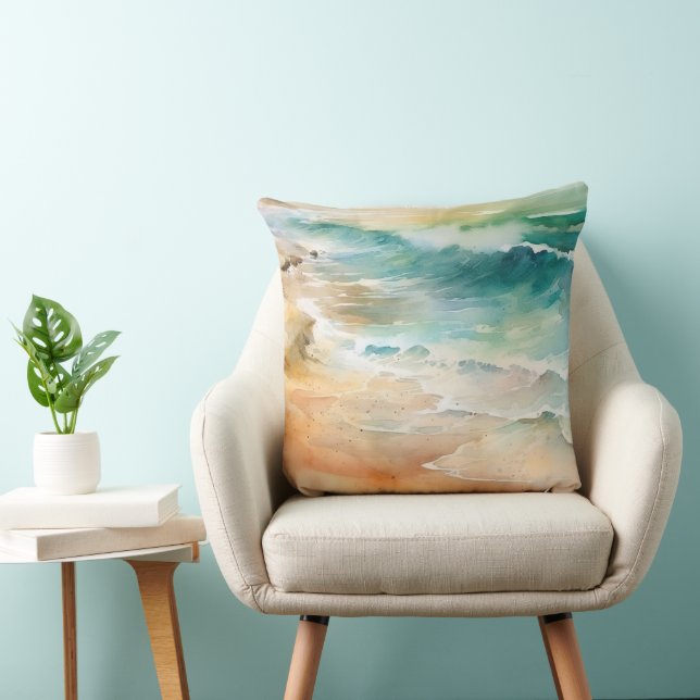 Tropical Beach Sand and Sea Throw Pillow (Chair)