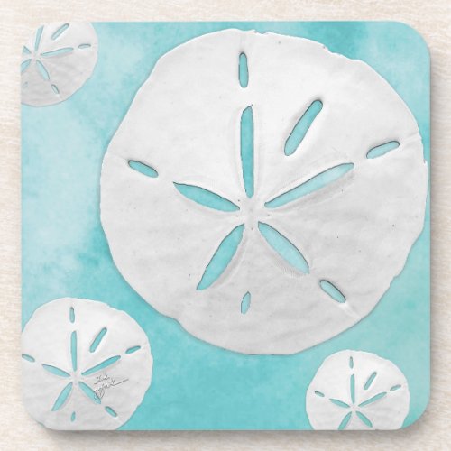 Tropical Beach Sand Dollar Turquoise Coastal Beverage Coaster