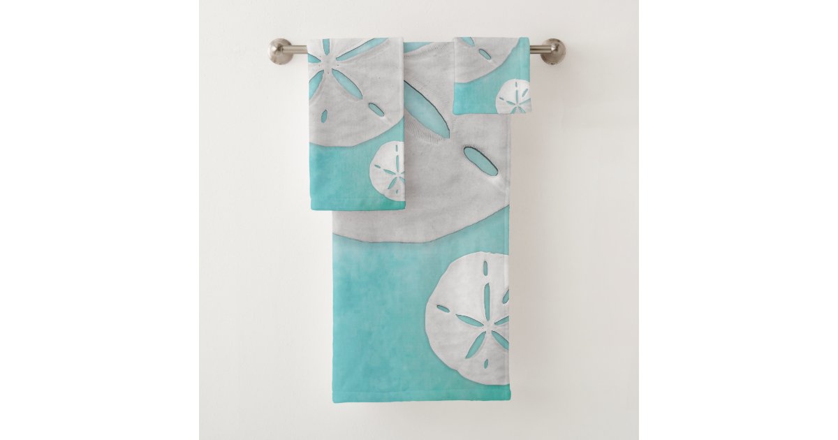 Tropical Beach Sand Dollar Turquoise Watercolor Bath Towel Set Zazzle Com