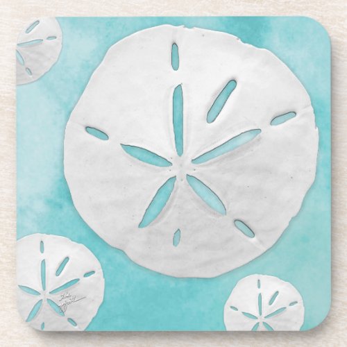 Tropical Beach Sand Dollar Turquoise Watercolor Beverage Coaster