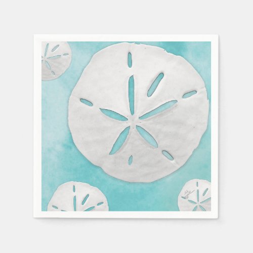 Tropical Beach Sand Dollar Turquoise Watercolor Napkins