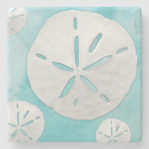 Tropical Beach Sand Dollar Turquoise Watercolor Stone Coaster