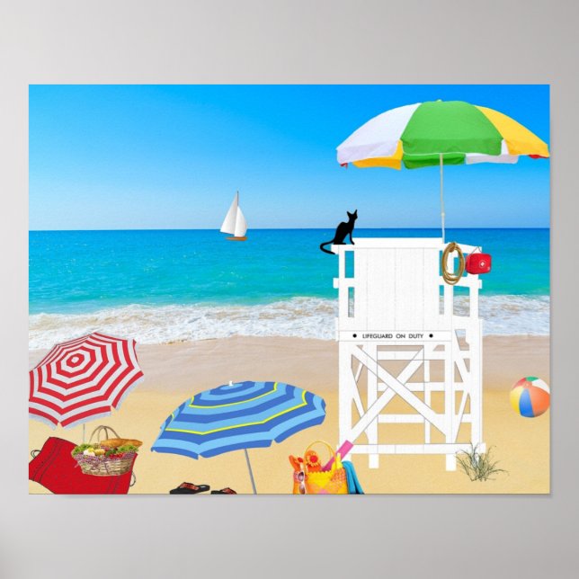 Tropical Beach Sand Lifeguard Tower Poster (Front)