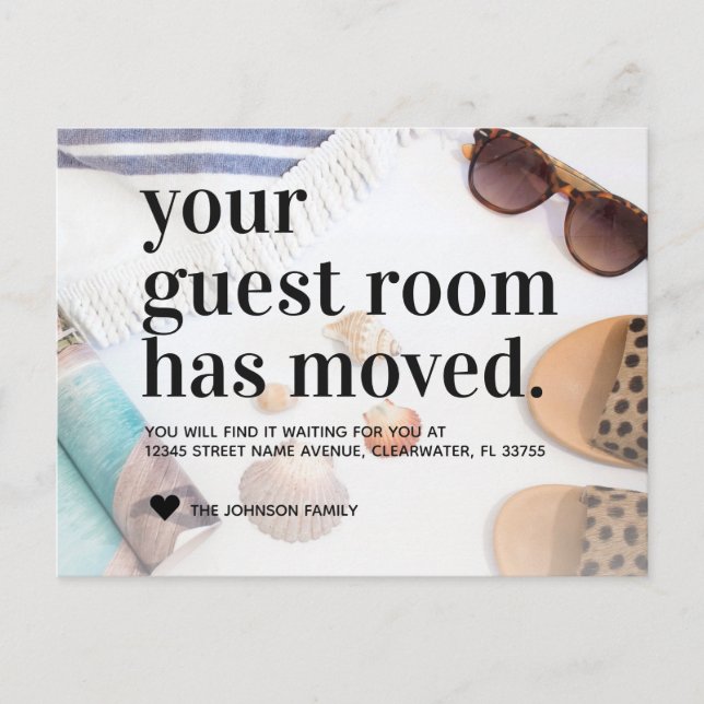Tropical Beach Sand New Address Guest Room Moving Announcement Postcard (Front)