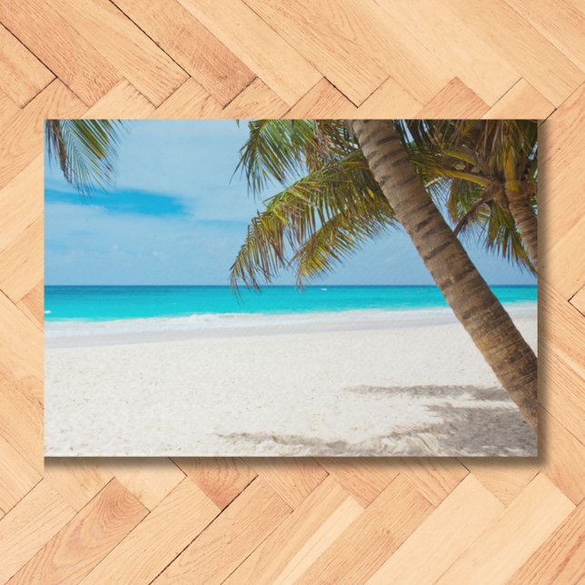 Tropical Beach, Sand, Ocean, Palm Tree Fun Summery Doormat (A touch of the tropics for your home!)