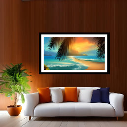 Tropical Beach Sand ocean palm trees Poster