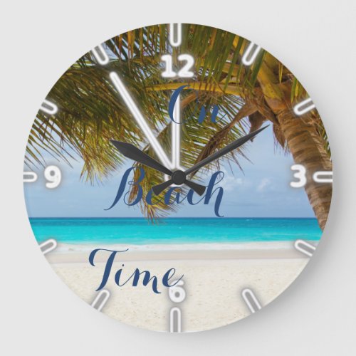 Tropical BeachSand Ocean Sky Palm Large Clock