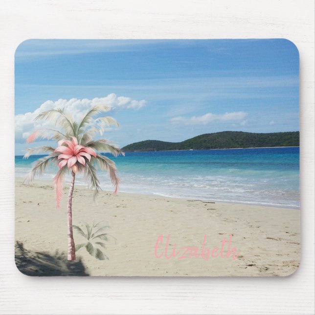 Tropical Beach,Sand,Palm Tree,Flower Mouse Pad (Front)
