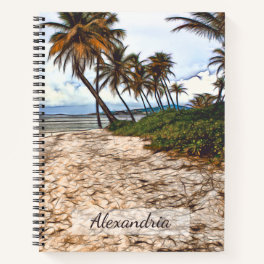 Tropical Beach Sand Palm Trees Personalize Notebook