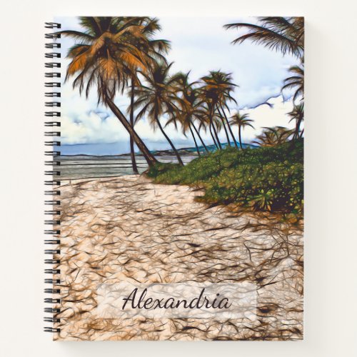 Tropical Beach Sand Palm Trees Personalize Notebook