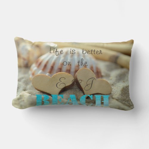 Tropical BeachSandSeashellHearts Lumbar Pillow