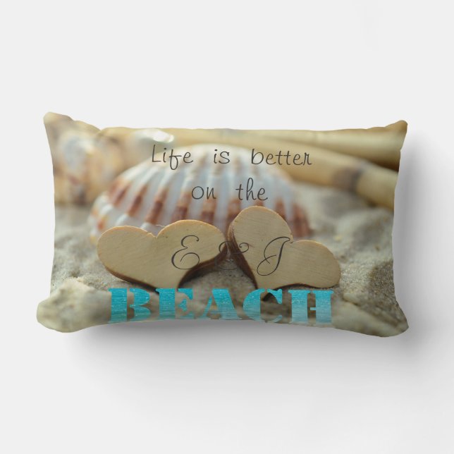 Tropical Beach,Sand,Seashell,Hearts Lumbar Pillow (Front)