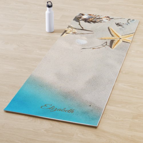 Tropical BeachSandSeashellSeastar_ Personalized Yoga Mat