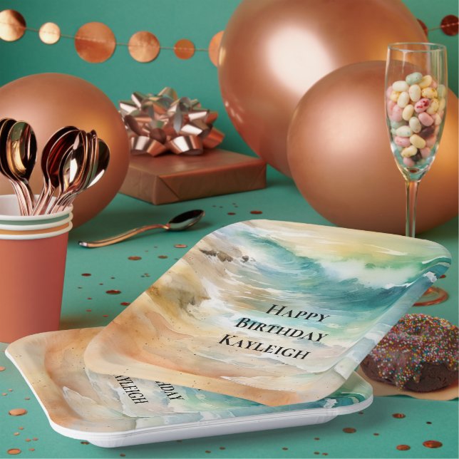 Tropical Beach Sand Turquoise Sea Birthday Paper Plates (Multi)