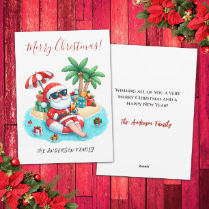 Tropical Beach Santa Christmas Holiday Card