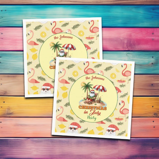 Tropical Beach & Santa Christmas in July Party Napkins (Creator Uploaded)