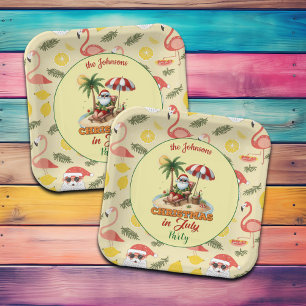 Tropical Beach & Santa Christmas in July Party Paper Plates