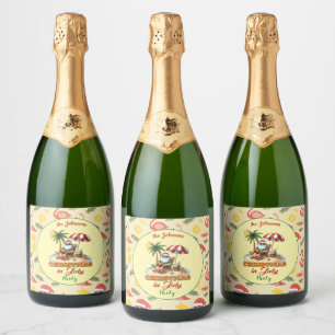 Tropical Beach & Santa Christmas in July Party Sparkling Wine Label