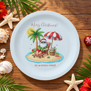 Tropical Beach & Santa Christmas Party Paper Plates