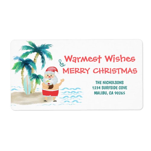 Tropical Beach Santa Christmas Return Address Label