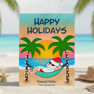 Tropical Beach Santa Hammock Palm Tree Christmas Holiday Card
