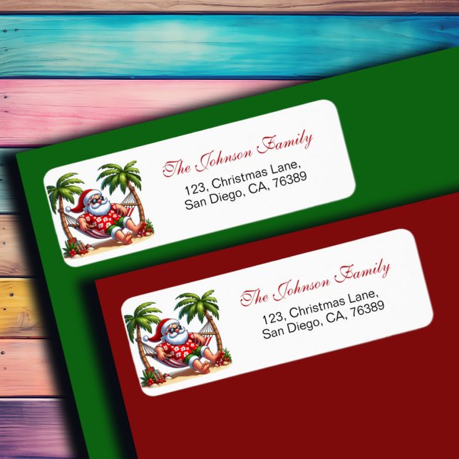 Tropical Beach & Santa Return Address Label (Creator Uploaded)