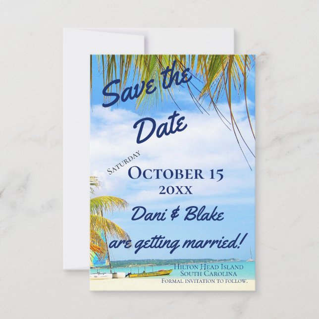 Tropical Beach Save The Date (Front)
