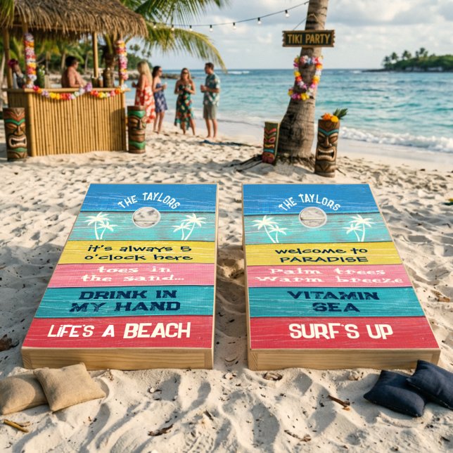 Tropical Beach Sayings Rustic Wood Cornhole Set (Creator Uploaded)
