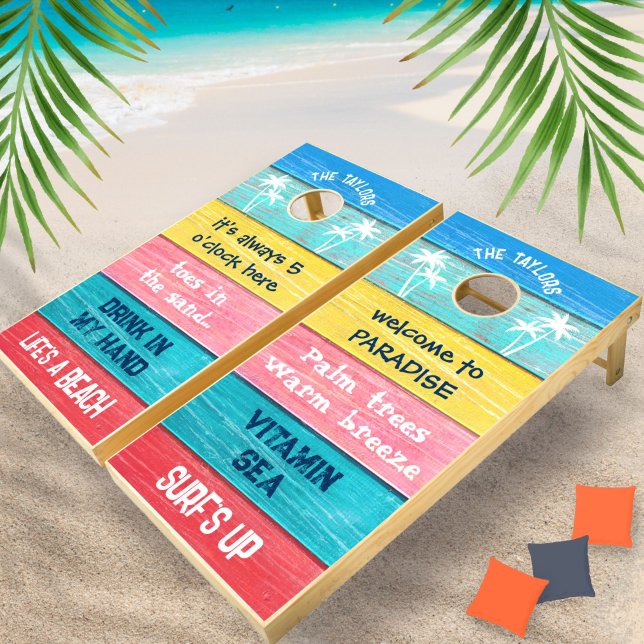 Tropical Beach Sayings Rustic Wood Cornhole Set (Creator Uploaded)