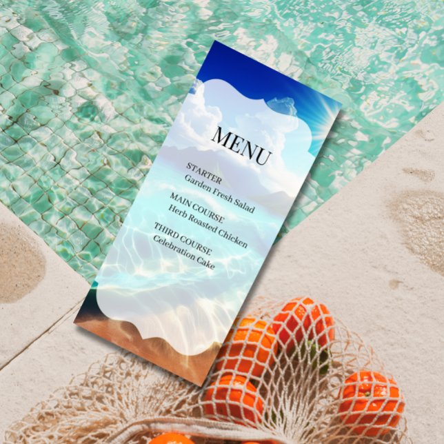 Tropical Beach Scalloped Wedding Menu Card (Creator Uploaded)