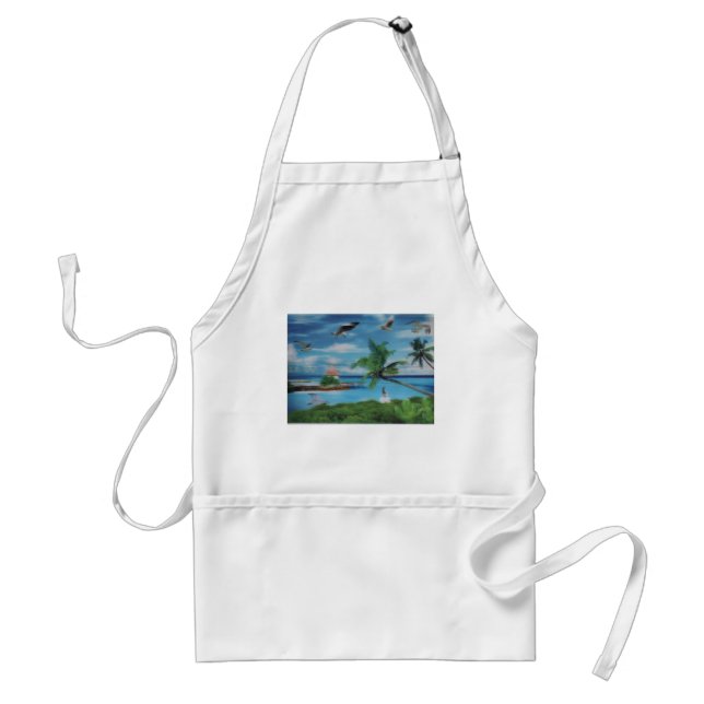 Tropical Beach Scene Art Print Adult Apron (Front)