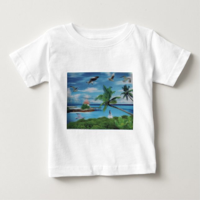 Tropical Beach Scene Art Print Baby T-Shirt (Front)