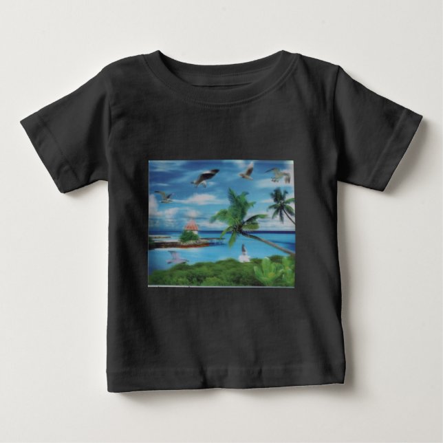 Tropical Beach Scene Art Print Baby T-Shirt (Front)