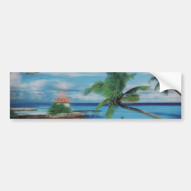 Tropical Beach Scene Art Print Bumper Sticker (Front)