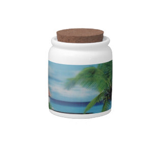 Tropical Beach Scene Art Print Candy Jar