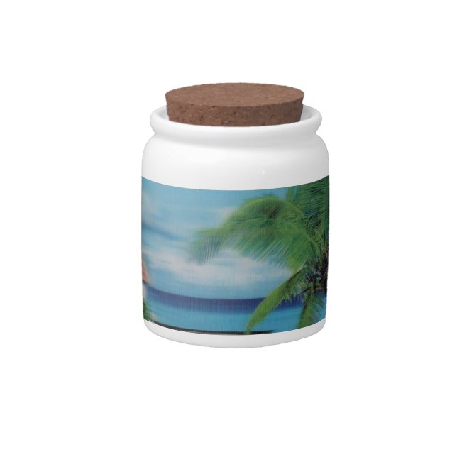Tropical Beach Scene Art Print Candy Jar (Front)