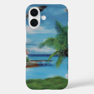 Tropical Beach Scene Art Print iPhone 16 Case