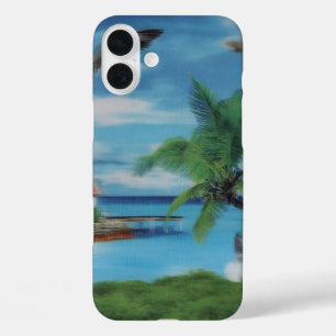 Tropical Beach Scene Art Print iPhone 16 Plus Case