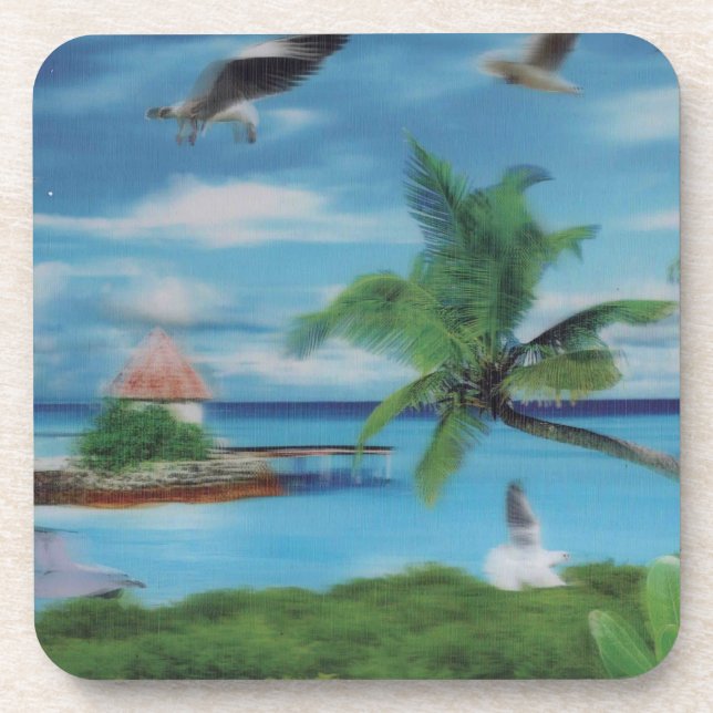 Tropical Beach Scene Art Print Coaster (Front)