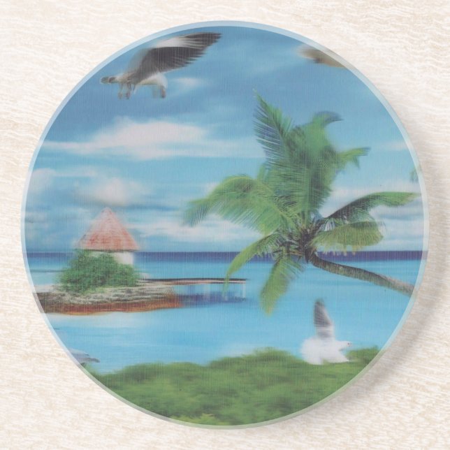 Tropical Beach Scene Art Print Drink Coaster (Front)