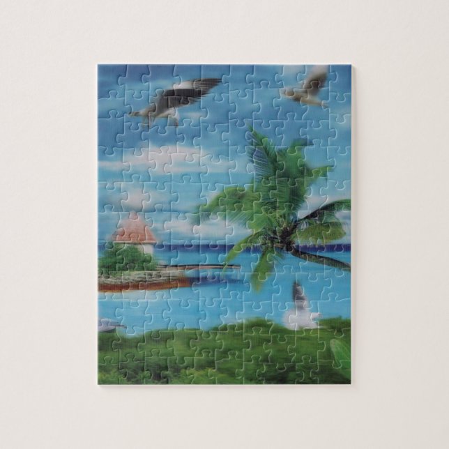 Tropical Beach Scene Art Print Jigsaw Puzzle (Vertical)