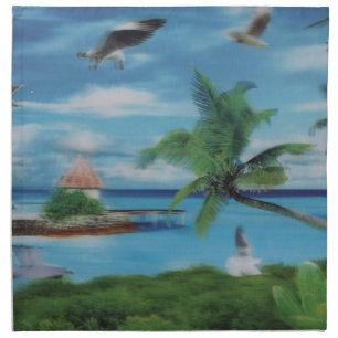Tropical Beach Scene Art Print Napkin
