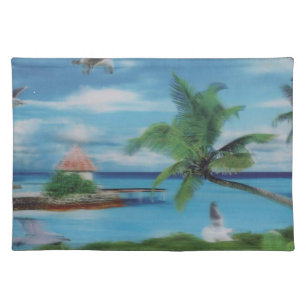 Tropical Beach Scene Art Print Placemat