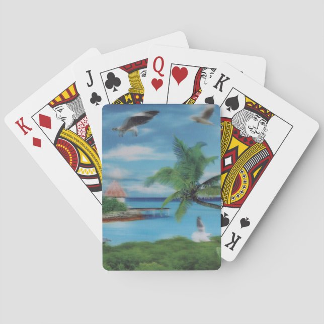 Tropical Beach Scene Art Print Poker Cards (Back)