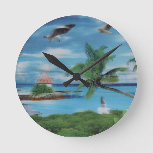 Tropical Beach Scene Art Print Round Clock (Front)