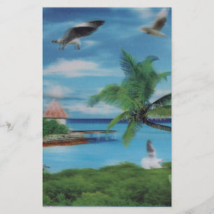Tropical Beach Scene Art Print Stationery